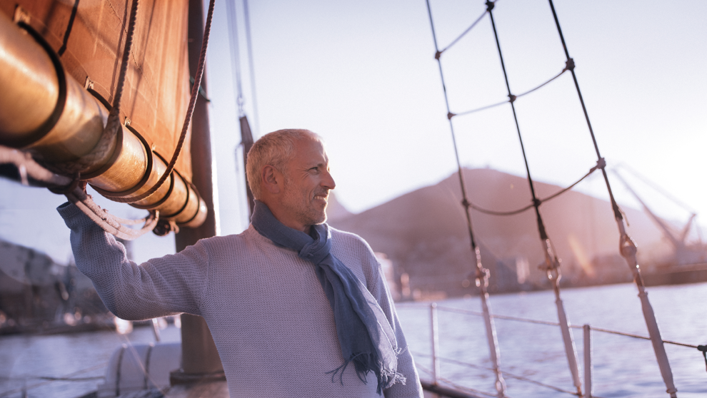 Man on a sailing yatch