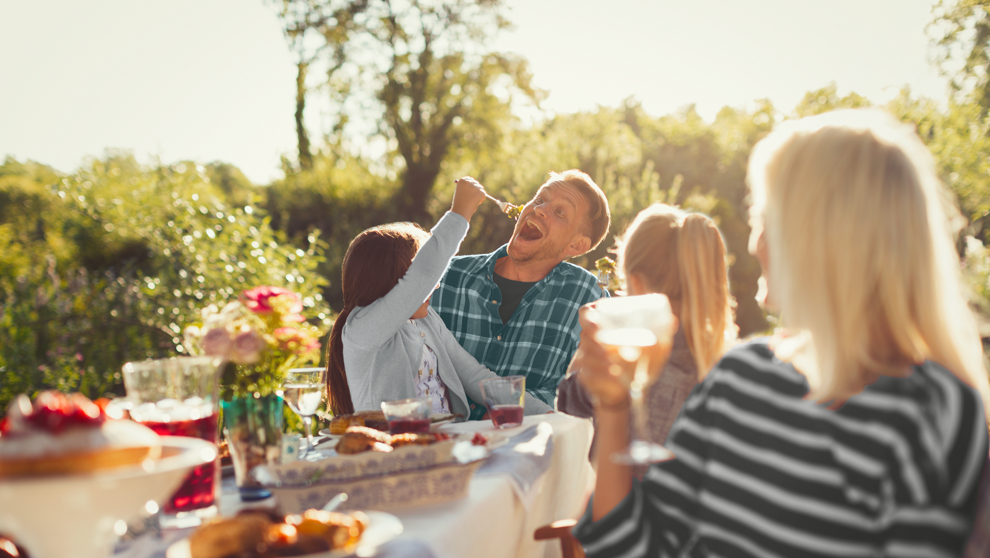 Family eating outside